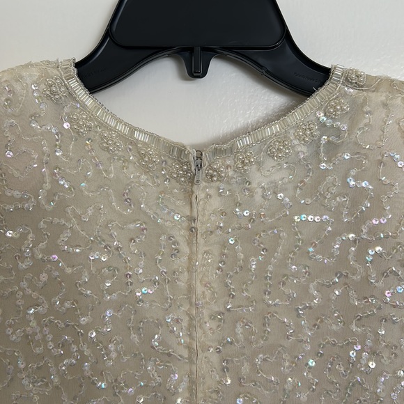 STUNNING Lillie Rubin Beaded & Sequined Drop-Waist Ivory Flapper-Style 80s Dress